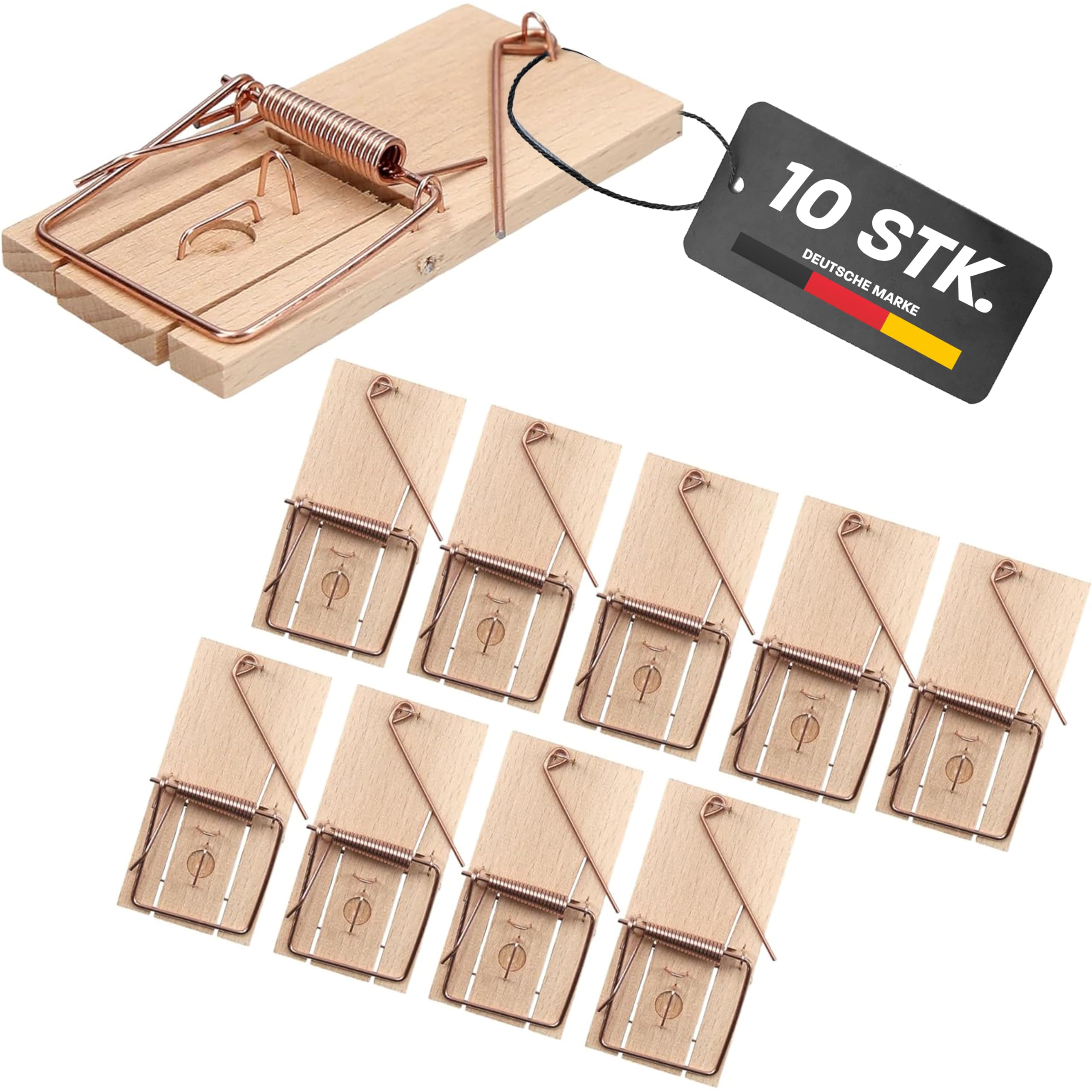 Hinrichs Mouse Traps 10 pcs. - Reusable Mouse Trap - Wood Snap Trap - Hygienic Mousetraps - Trap for Home and Garden - Rodent Trap - Mousetrap - Rat Traps