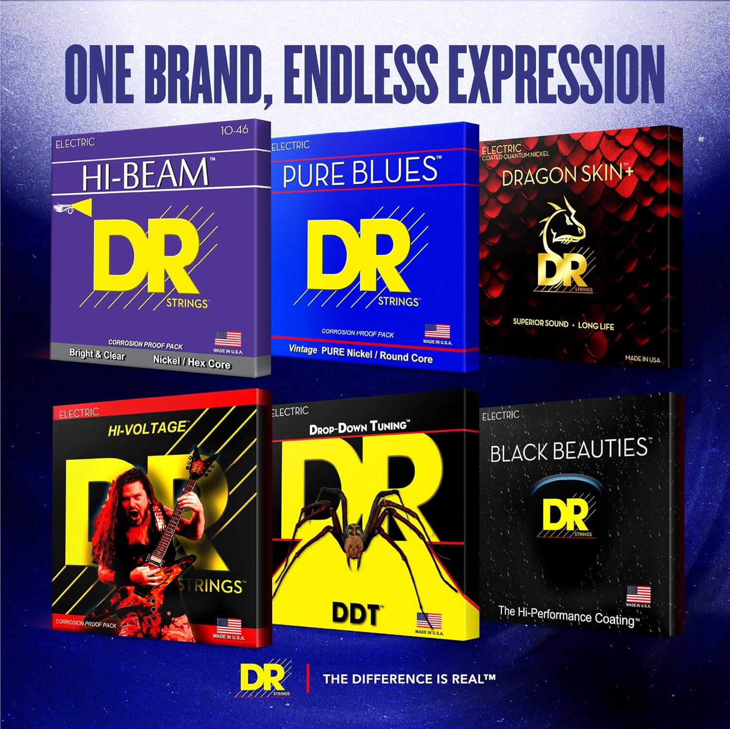 DR Strings PHR-10-6PK Pure Blues Pure Nickel Electric Guitar Strings - .010-.046 Medium Factory, 6-pack