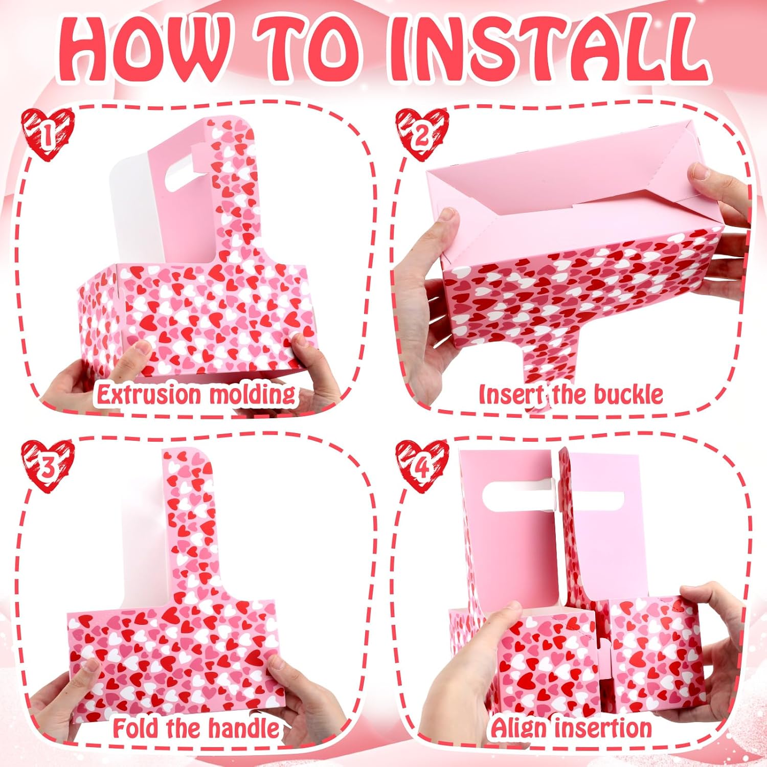 Acellegic 12 Set Valentine's Day 2 Cup Drink Carrier Valentine Drink Holder Gift Basket Boxes Bulk Party Favors Treat Box with Flag and Heart Shape Ribbon for Friend Teacher Thank You Gift - Image 4