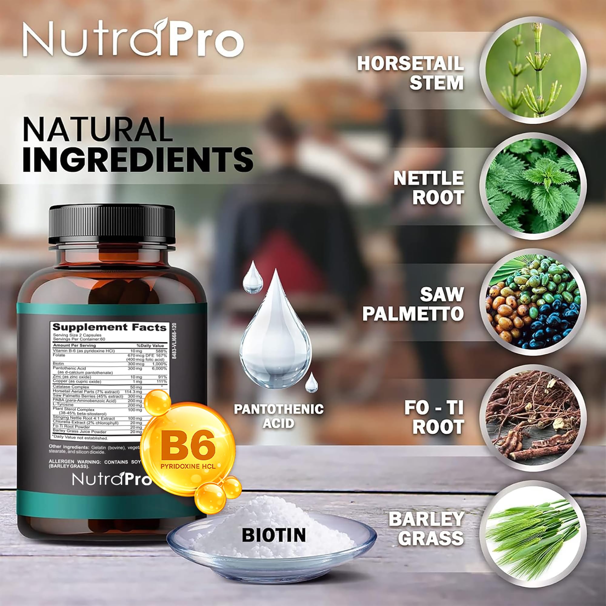 Men's Hair Growth Vitamins with Biotin and Saw Palmetto, 120 Capsules