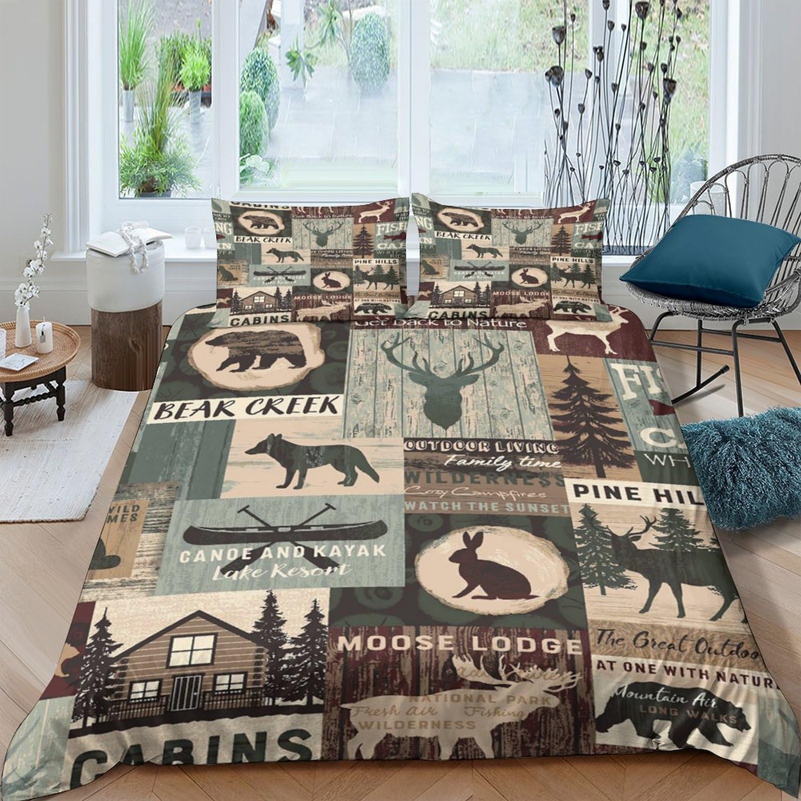 Ctjqhvkz Style-6 3D Printed Forest Wildlife Fitted Sheet Microfiber Lodge Moose Cabin Mattress Cover Machine Washable Non Slip For Bedroom Decor Single（135X200cm）