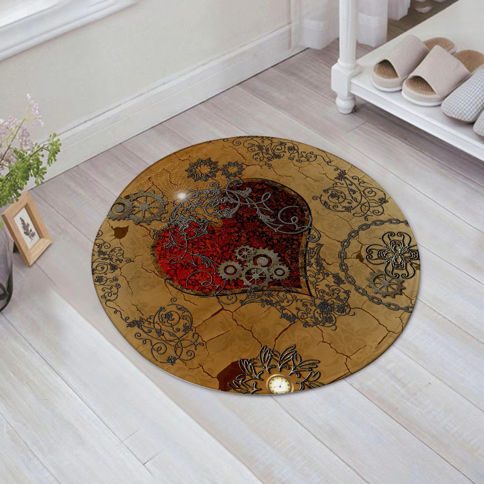 EMFSLA Bath Mat 24x24 in,Steampunk heart with clocks and gears,Non-Slip Bathroom Mat Machine-Washable,Ultra Soft and Water Absorbent Bath Rug for Bathroom