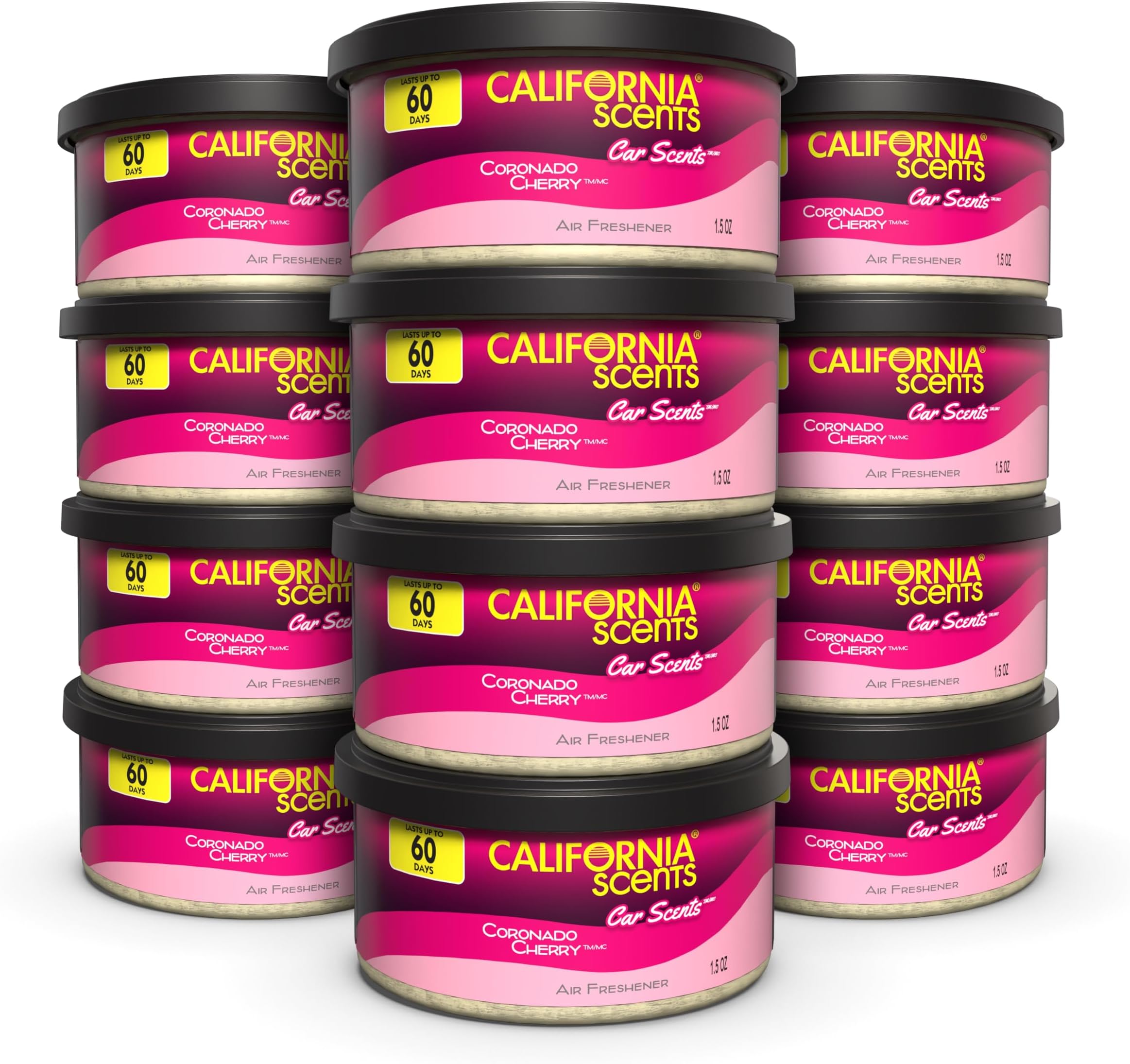 Can Air Freshener and Odor Neutralizer by California Scents, Set of 12 Spillproof Cans for Home and Car, Coronado Cherry, 1.5 Oz Each