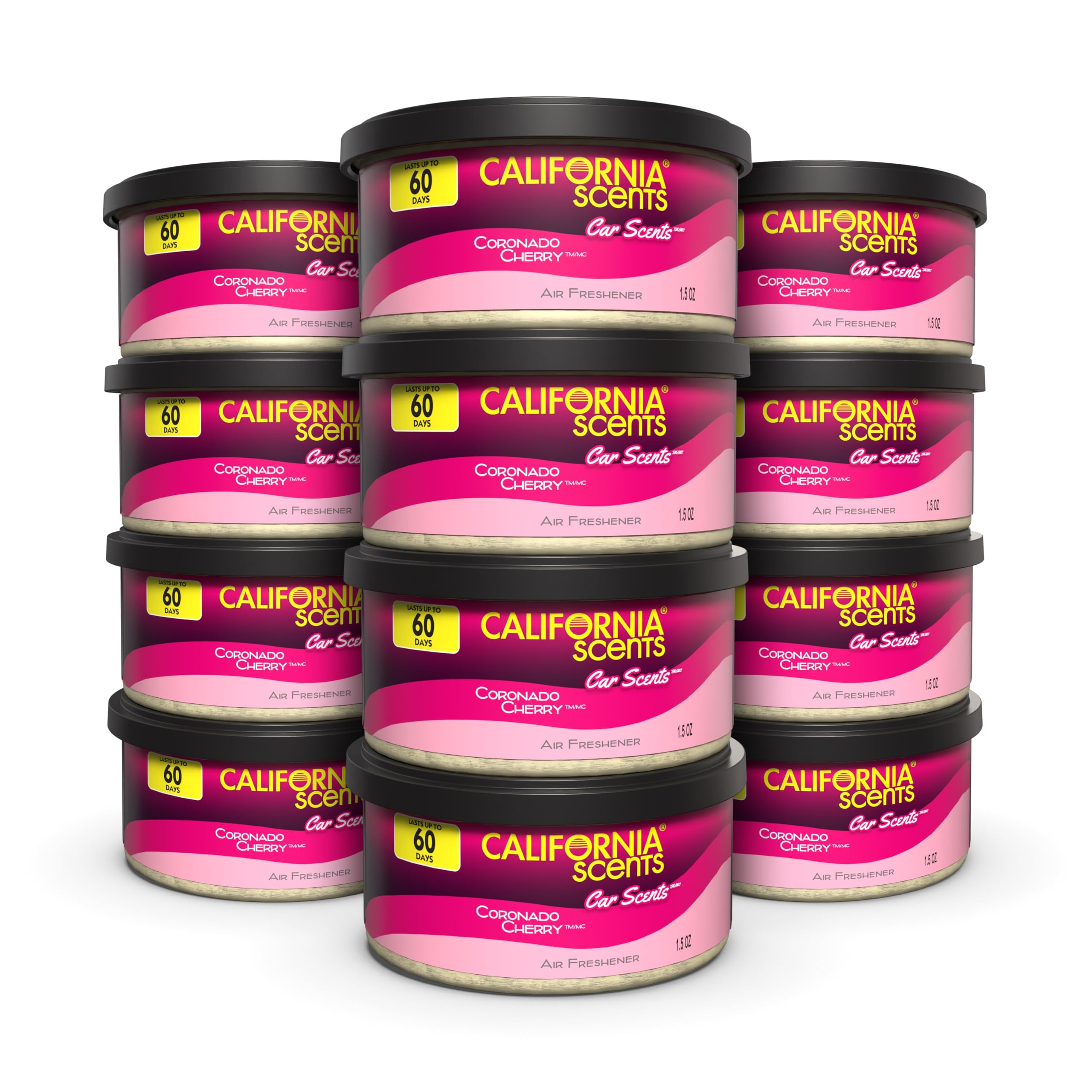 Can Air Freshener and Odor Neutralizer by California Scents, Set of 12 Spillproof Cans for Home and Car, Coronado Cherry, 1.5 Oz Each