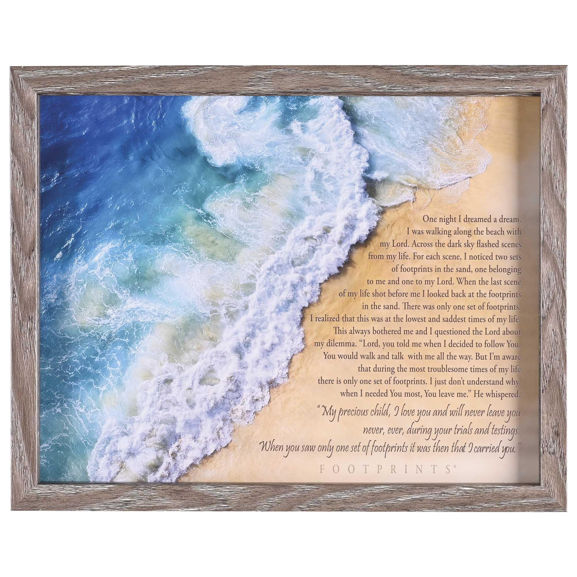Dicksons FRMWDWG-1411-76 Footprints In The Sand Poem Woodgrain 12 x 15 Wood And Glass Shadow Box Style Framed Wall Art