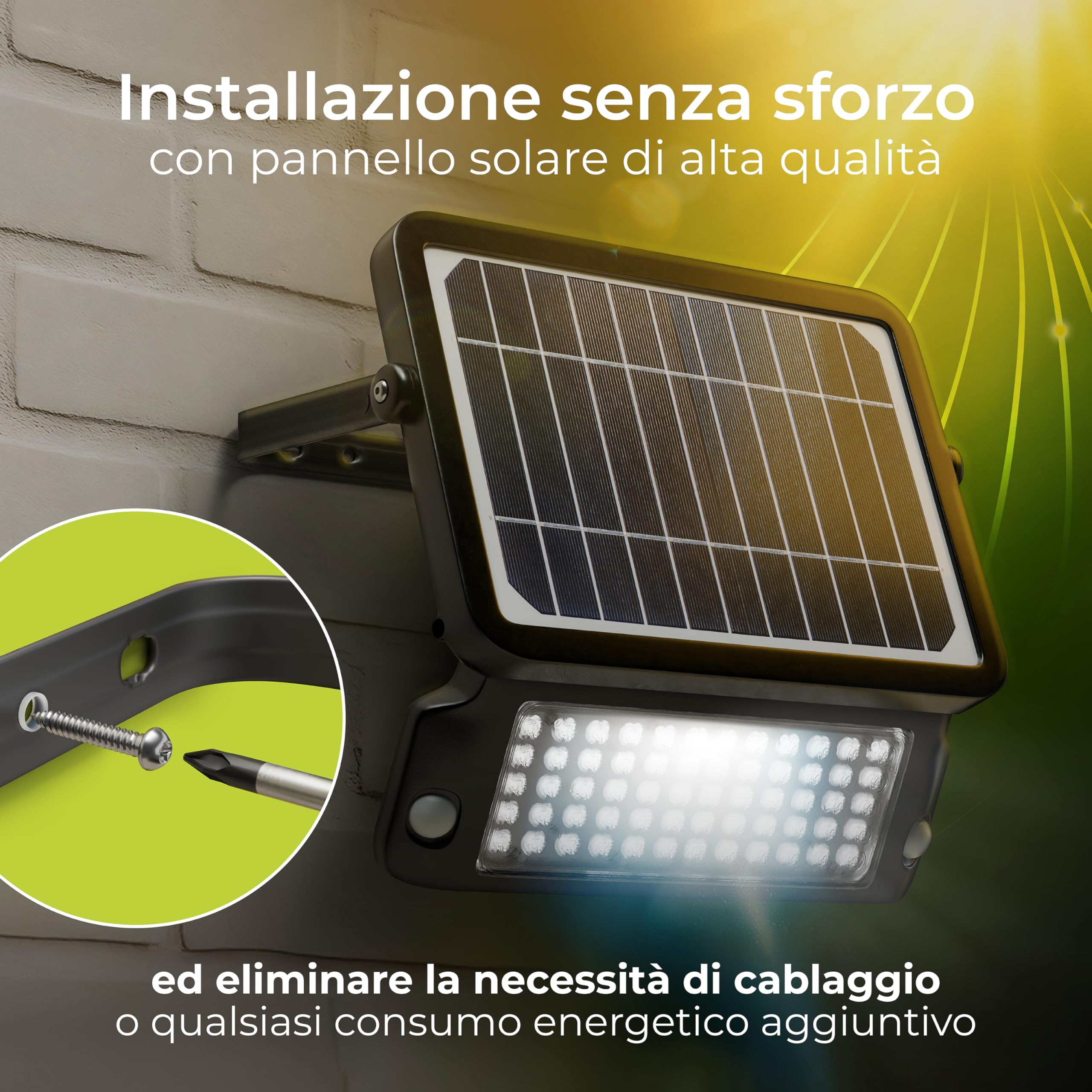 Luceco Proiettore LED per Esterni a Energia Solare con Sensore di Movimento PIR, Luce di Sicurezza, Illuminazione per Esterni, Regolabile, Guardian, Nero, IP65, 10W, 1080lm, 4000K, LEXSF11B40