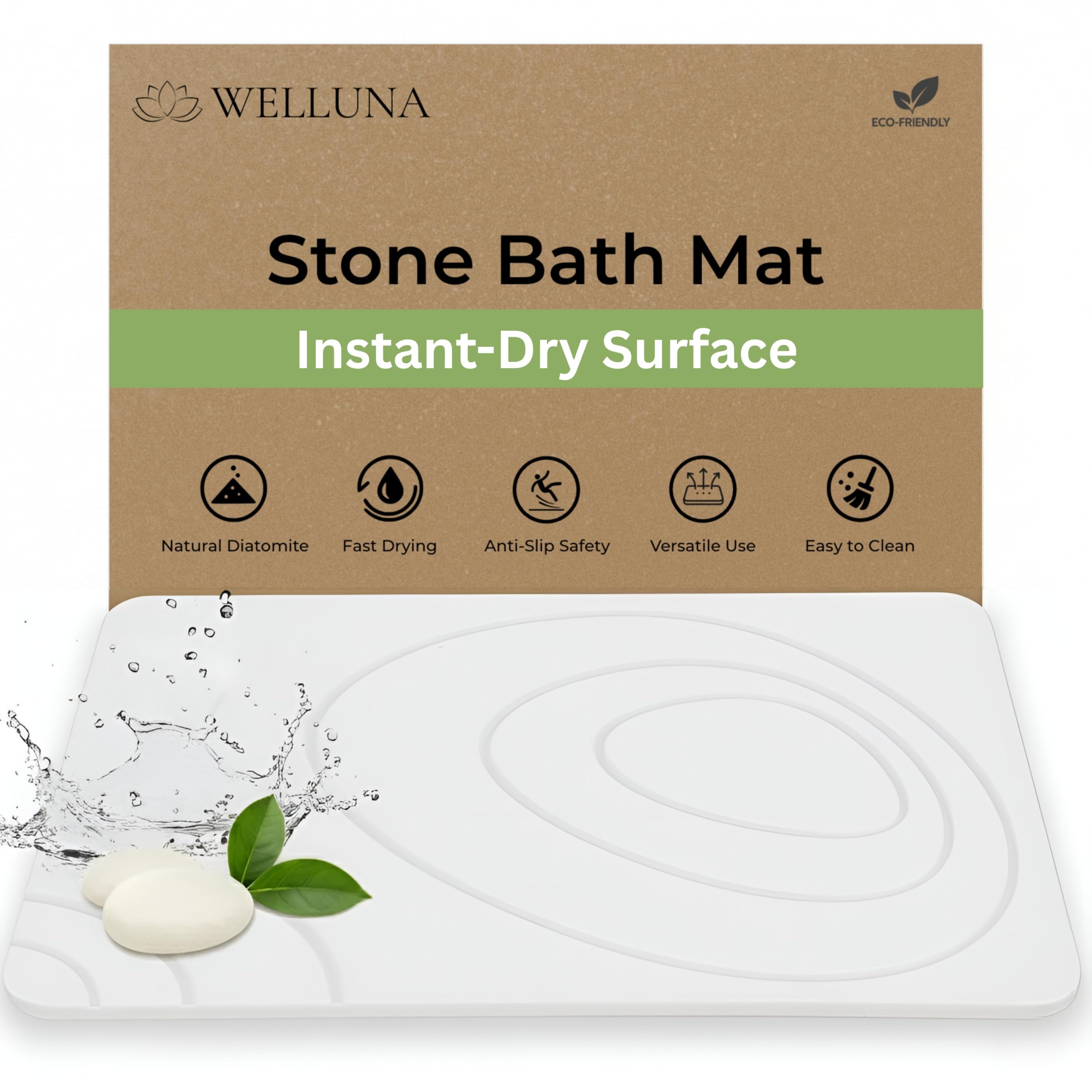 Stone Bath Mat for Bathroom – Quick Dry Diatomaceous Earth Shower Mat, Non-Slip Super Absorbent Diatomite Stone Bath Mats, Fast Drying Natural Floor