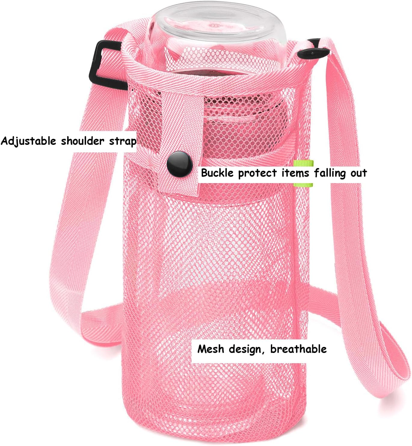 Water Bottle Holder with Adjustable Shoulder Strap Water Bottle Carrier Mesh Water Bottle Bag for Walking Sports Hiking