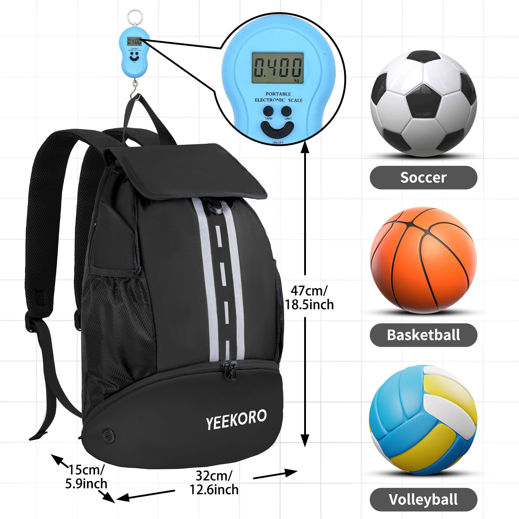 Zaino da calcio multifunzionale, per sport, palestra, con scomparto separato per scarpe e pallacanestro