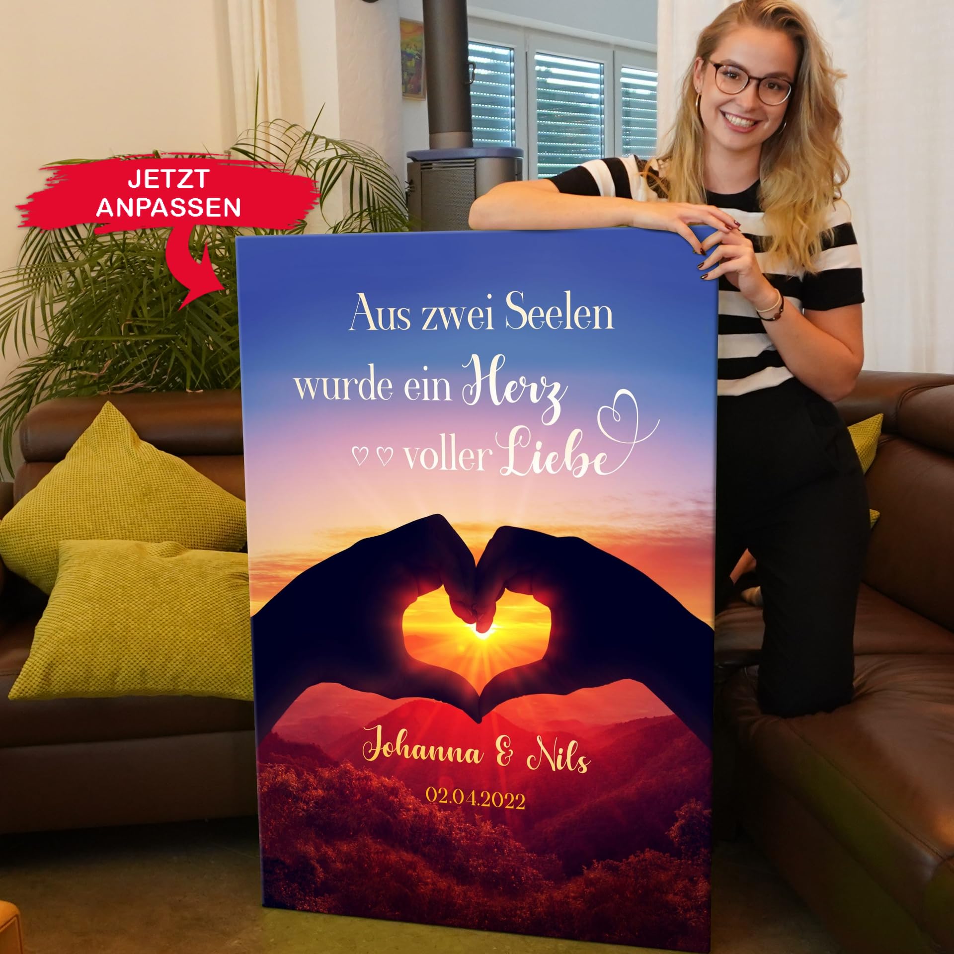 Liebesleinwand Personalisierte Geschenke | Leinwandbild Geschenk für sie und ihn zum Geburtstag, Hochzeitstag, Jahrestag gestalten | Herzensblick