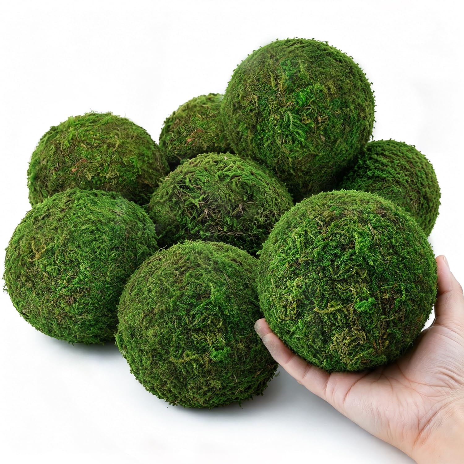 Qingbei Rina 12pcs 10cm Artificial Moss Rocks Decorative Green Moss Ball Bowl Filler Orbs Room Home Decor Table Centrepiece Wedding Party Ornaments for DIY Craft, Fairy Garden Best Gifts