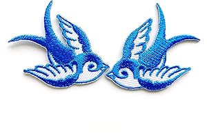 TH 2 Mini Cool Blue and White Bird Embroidery Patches