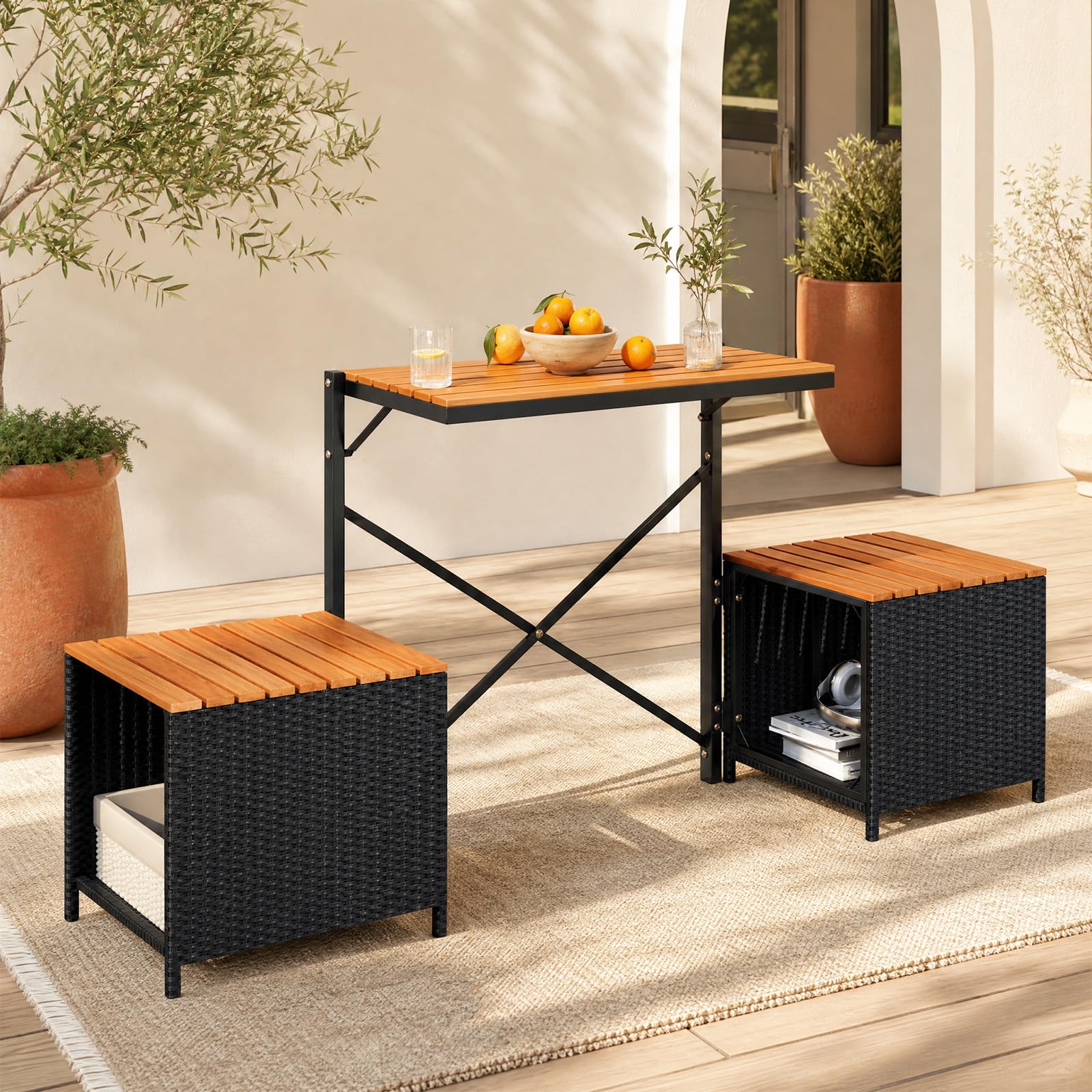 GIANTEX 2-in-1 Gartenbank als wandelbarer Picknicktisch (Schwarz)