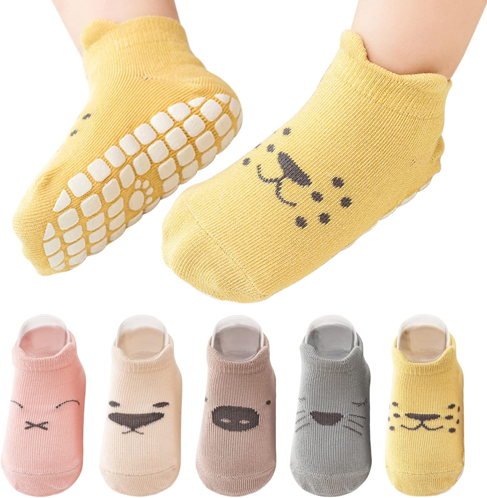 Looching Toddler Baby Non Slip Socks with Grips Cartoon Boys Girls Anti-Slip Floor Walking Sock for Infants Newborn 0-5T