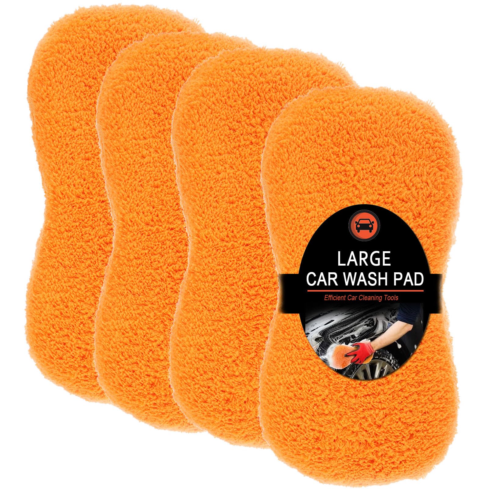 Tanlade 4 Pcs Large Car Wash Sponge for Cleaning, The Microfiber Sponges for Car Washing Supplies, Trucks and Motorcycles (Orange)
