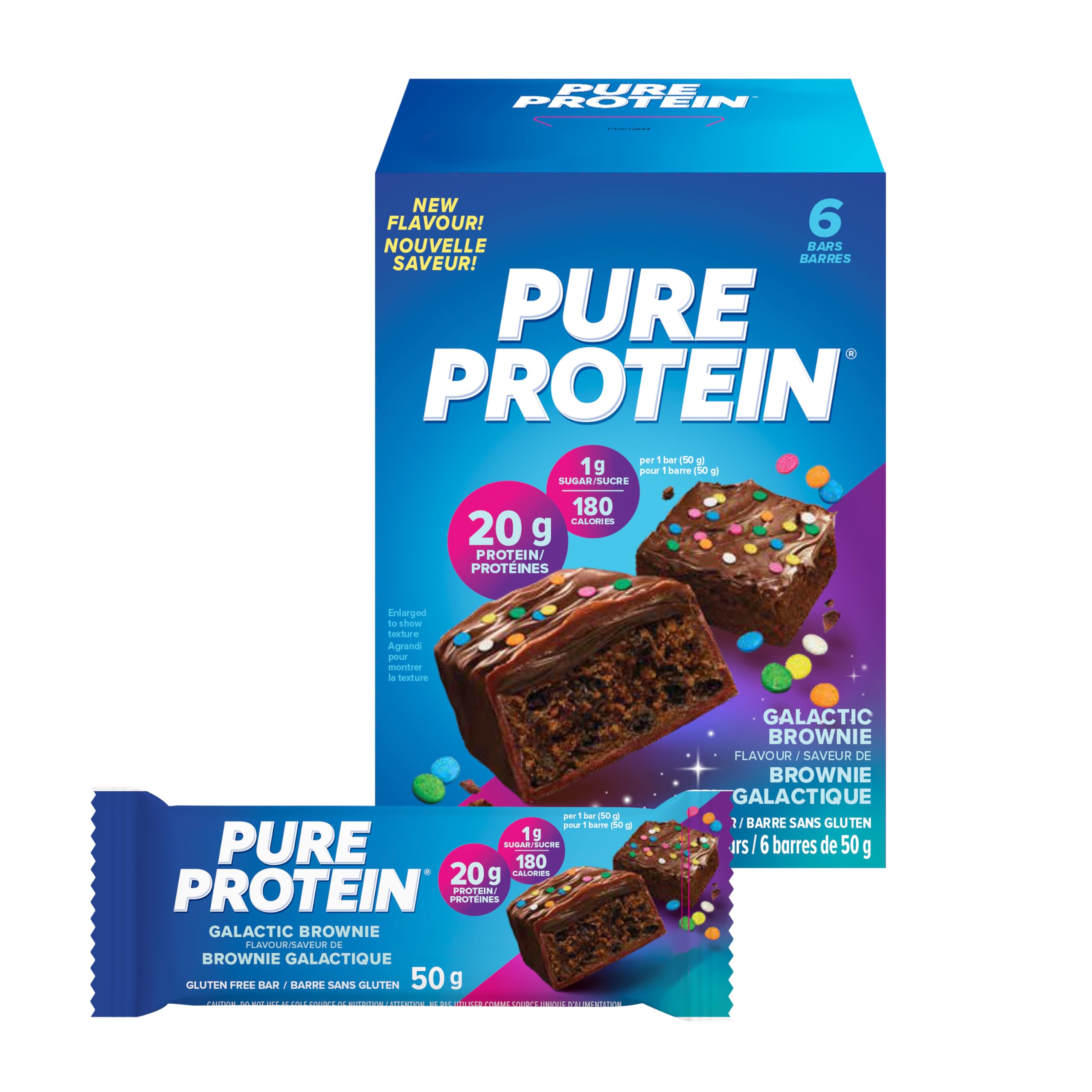 Pure Protein Bars - Nutritious  Gluten Free bar  made with Whey protein blend - low sugar  protein snack. Deliciously satisfying. Made in Canada  Galactic Brownie (Pack of 6)