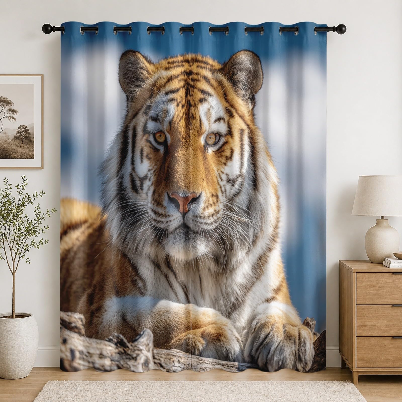 Infantil Cortinas Opacas Aislantes 2 Paneles 140An x 260Al cm Animales Tigre Primer Plano Hogar Decorativa Suave Poliéster Termicas Cortina con Ojales MarróN para Salon Dormitorio Oficina