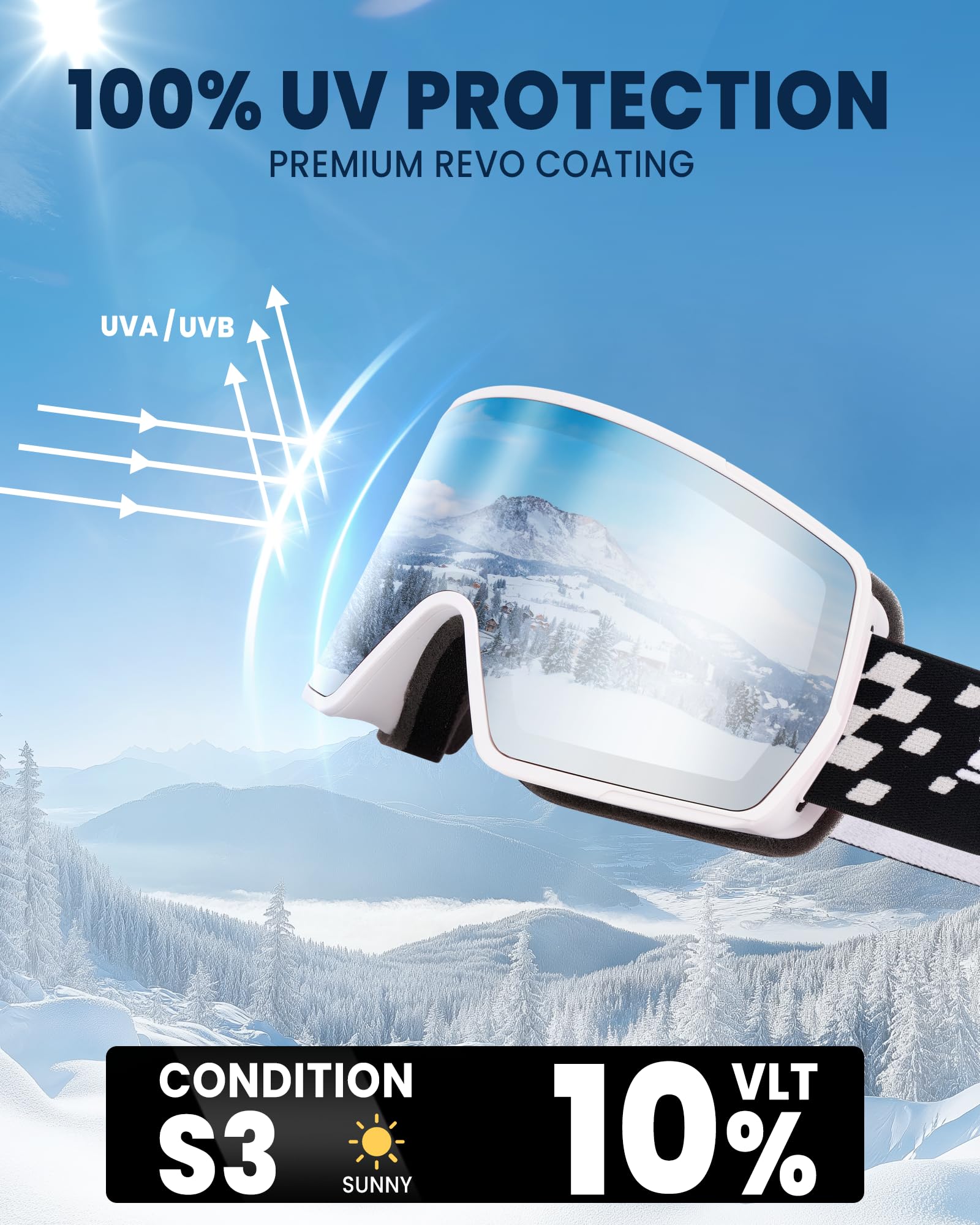 SNOWER Occhiali da sci – Occhiali da neve HD OTG con protezione UV400, occhiali da snowboard per uomo, donna e ragazzi