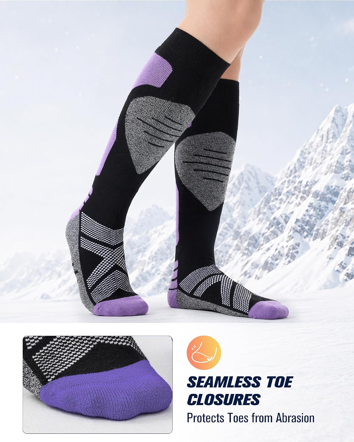 Merino Wool Ski Socks Women Men, Thermal Snowboard Socks