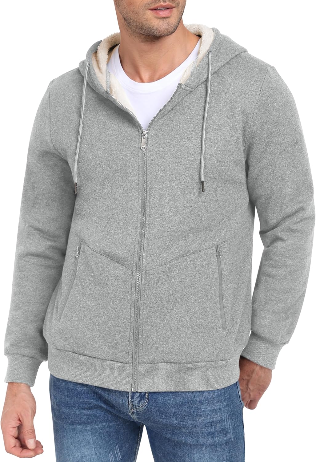 MoFiz Men's Fleece Sherpa Lined Hoodies Heavyweight Full Zip Hoodies for Men