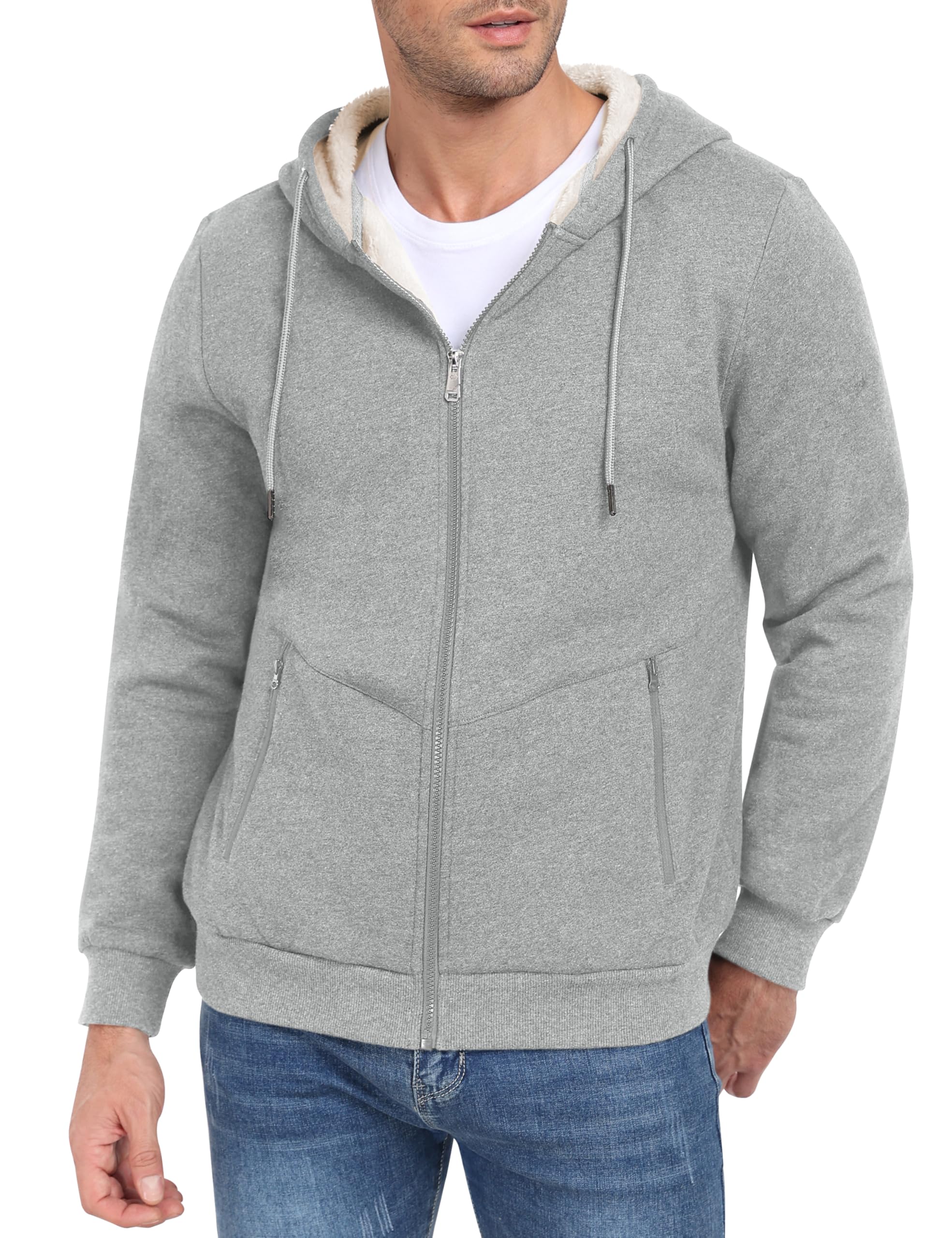 MoFiz Men's Sherpa Lined Full-Zip Hoodies Winter Warm Sweatshirt Jacket