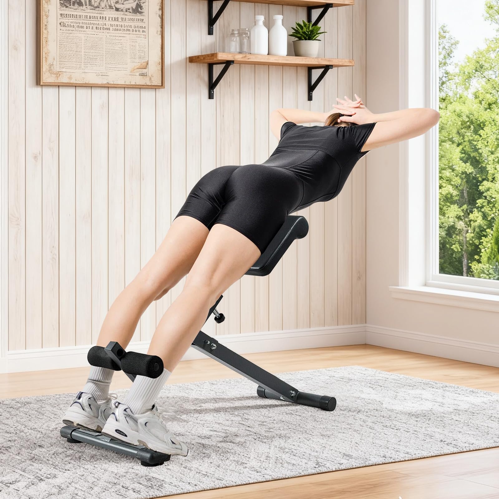 Hyperextension - Sedia romana pieghevole, allungamento della schiena e allenamento addominale, 5 sedie romane regolabili, panca per iperestensione, glutei, addominali, attrezzatura per esercizi a casa