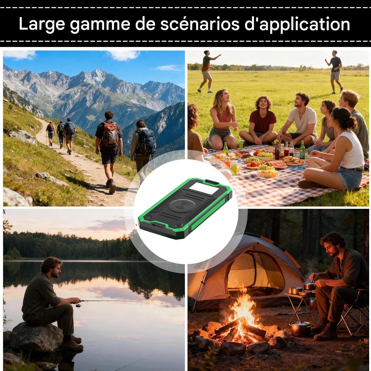 Chargeur Solaire Pack Batterie Port USB Étanche Survie