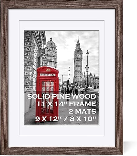 Portarretratos de madera maciza de 11 x 14 pulgadas, marco de fotos de madera maciza de 9 x 12 o 8 x 10 pulgadas con paspartú o marco de 11 x 14