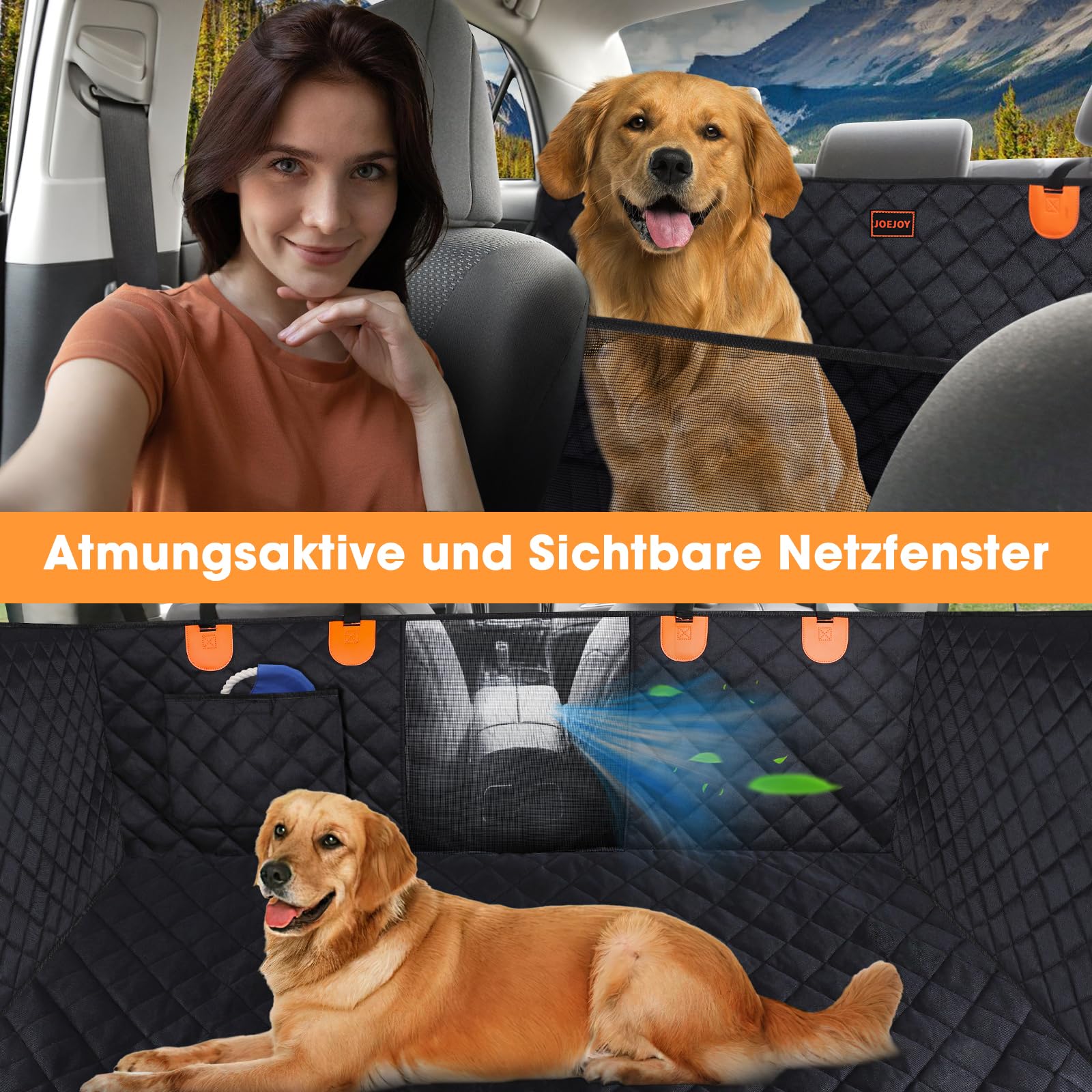 JOEJOY Coprisedile Auto per Cani, Telo Macchina per Cani Sedile Coprisedili Posteriore Rigido Impermeabile Antiscivolo con Finestre a Maglie, Protezione per Sedile per Animali per Auto SUV