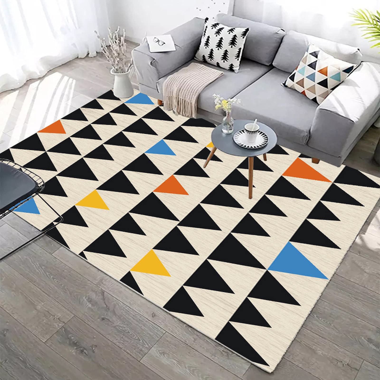 Grand tapis de salon 60x90 cm NW avec motif géométrique abstrait moderne
