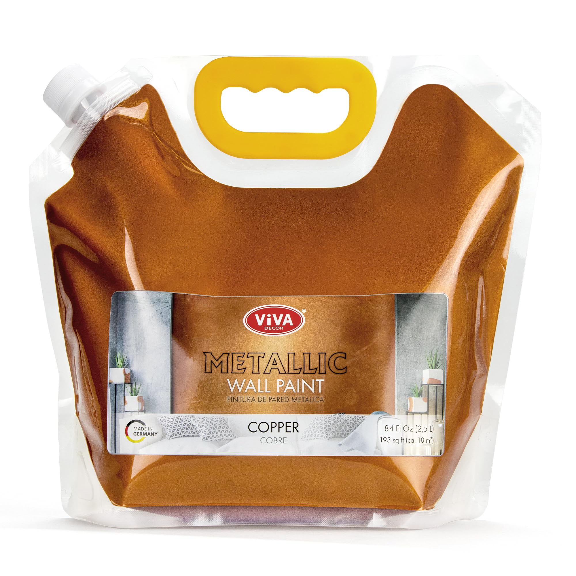 Viva Decor Peinture murale métallique 250 ml (cuivre) - Effet pailleté - Haut pouvoir couvrant - Idéal pour un design mural élégant dans le salon ou la chambre à coucher