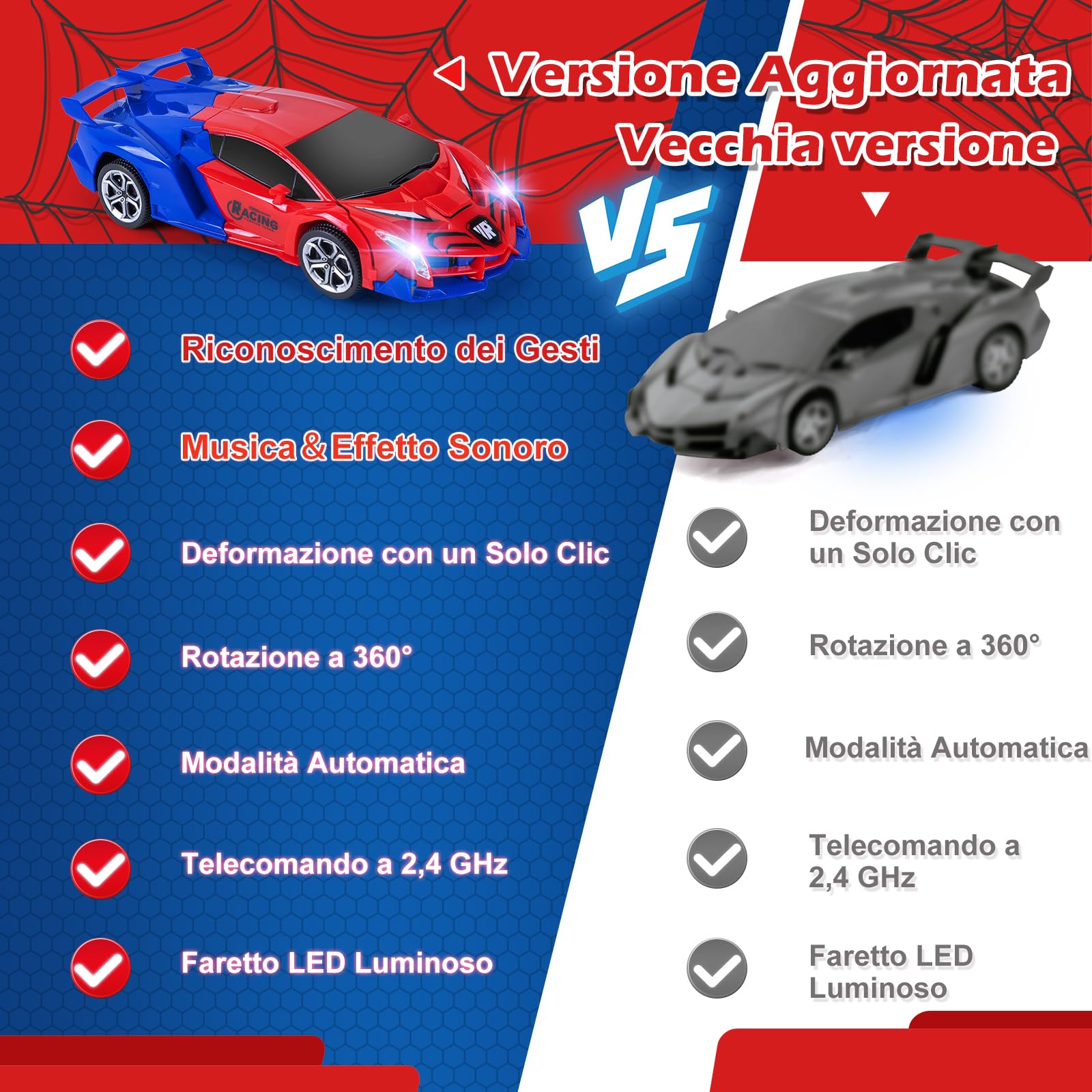 Kazzley Macchina Telecomandata, 2.4GHz Sensore di gesto Spider Trasformatore Robot Macchina Radiocomandata, 1:18 Auto Telecomandata RC Car Giocattoli Regalo Bambino Bimbina 3 4 5 6 7 8 9 Anni