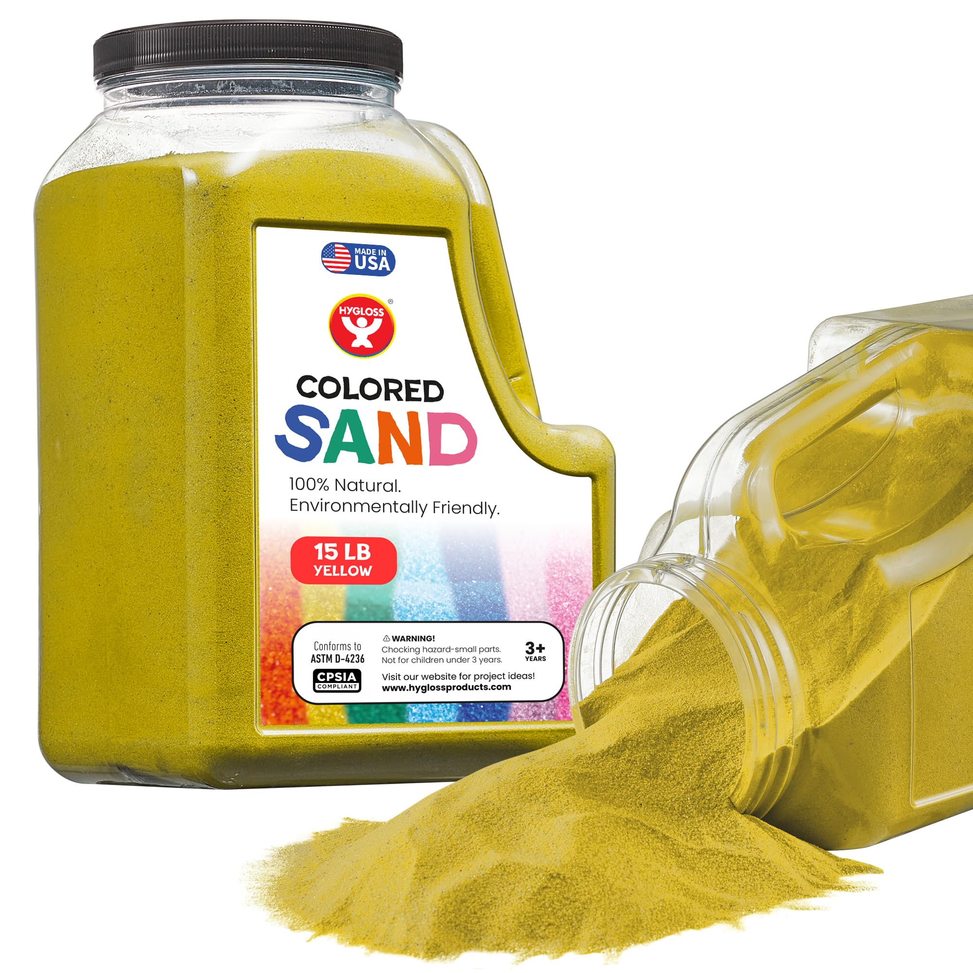 Hygloss Colored Sand for Crafts - 15 lb Bottle, Yellow - Vibrant Colorful Fine Sensory Play Sand Art Kits for Kids - Classroom Activities for Children 3 4 5 6 7 8 9 10 11 12 - Safe for Ages 3+