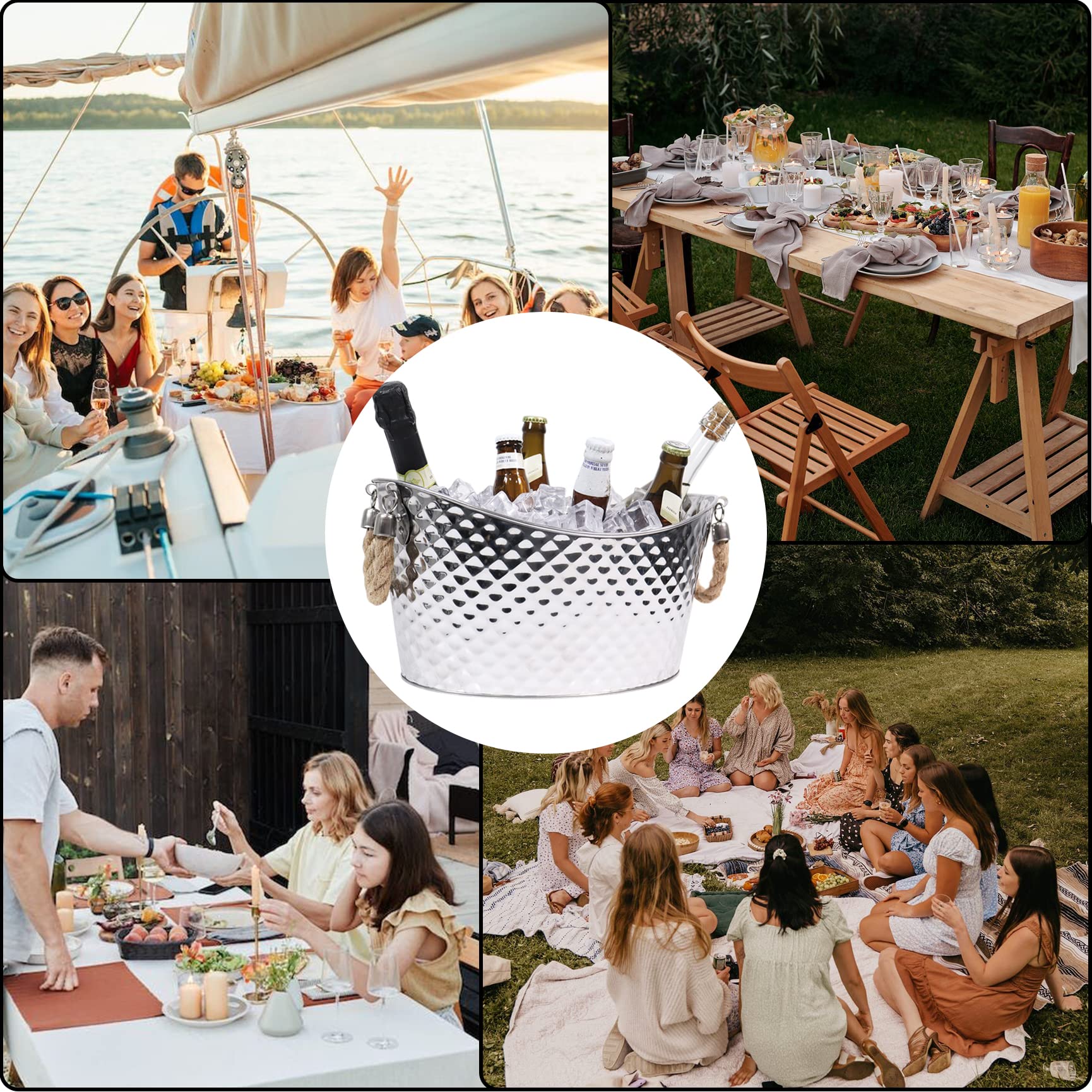 Cubo de hielo grande de 8 litros, para bebidas, acero inoxidable, con asa, para fiestas de champán