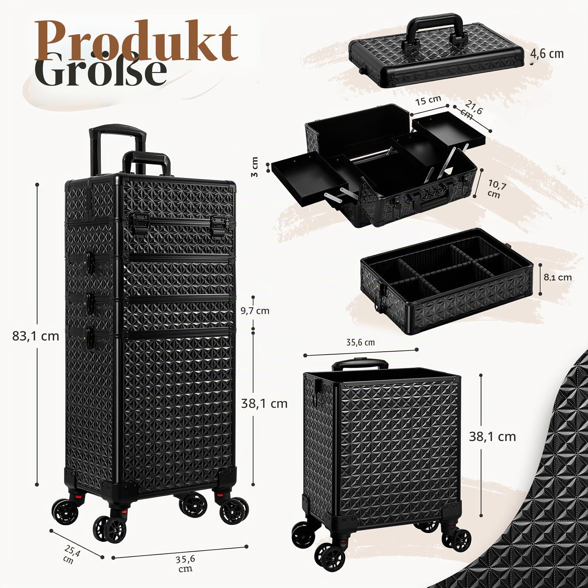 Arous Kosmetikkoffer Trolley 5-in-1 Groß Kosmetik Trolley mit Rollen Alu Beauty Case