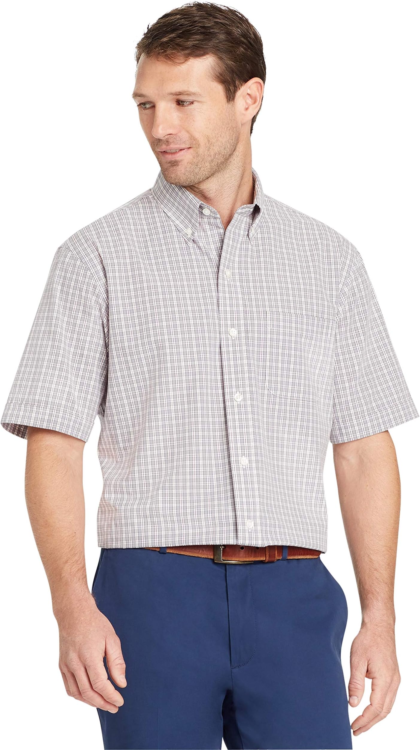 ArrowMen's Hamilton Poplins Short Sleeve Button Down Plaid Shirt