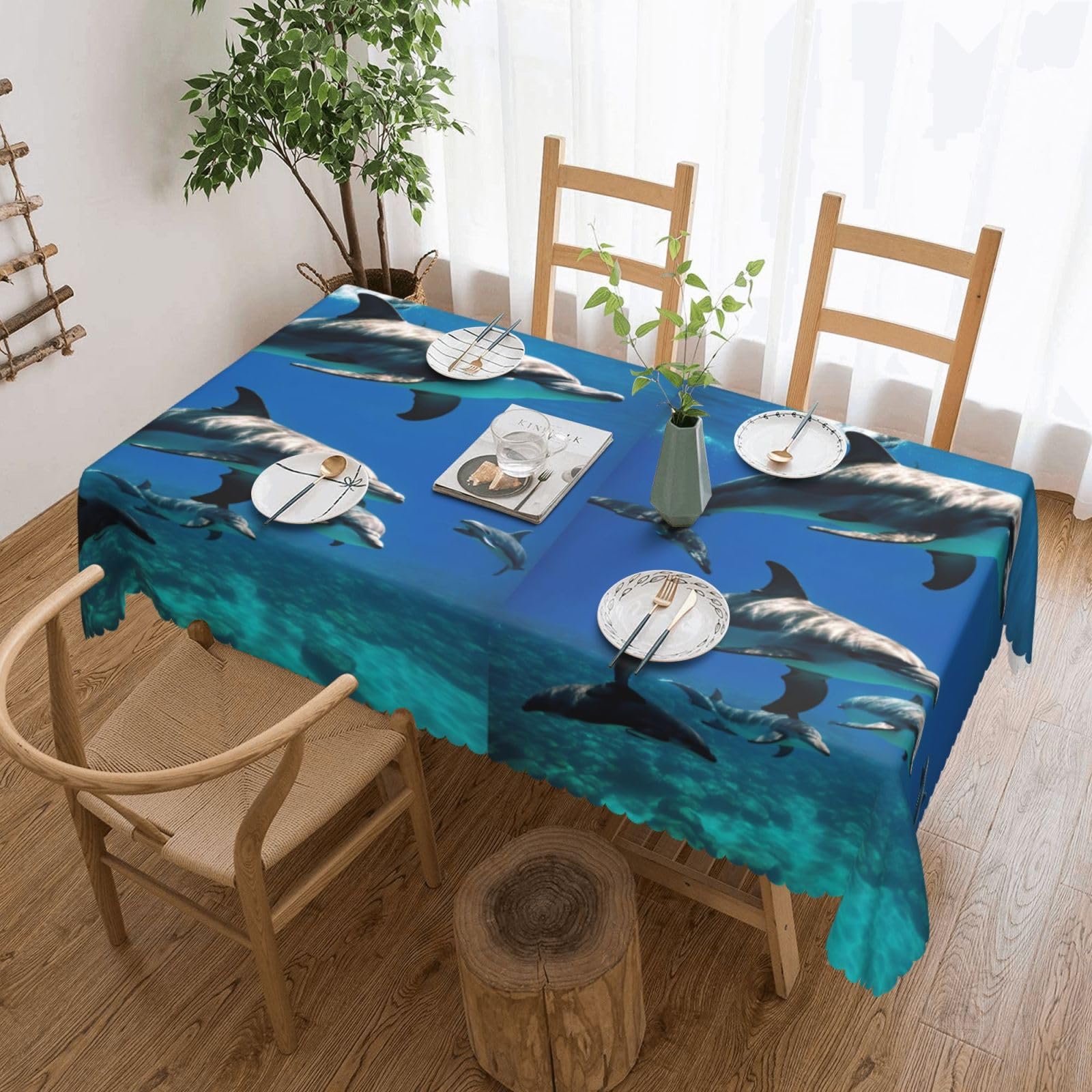 Nappe rectangulaire dauphin tissu imprimé salle à manger buffet pique-nique événement