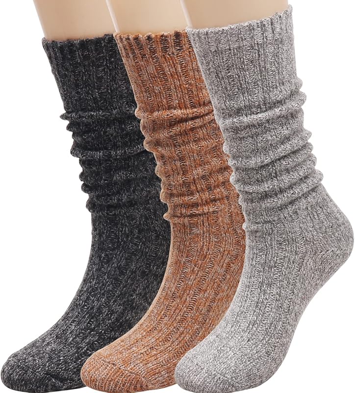 3 Pairs Women Winter Wool Cable Knit Crew Knee High Boot Socks,Size 5-11 W605