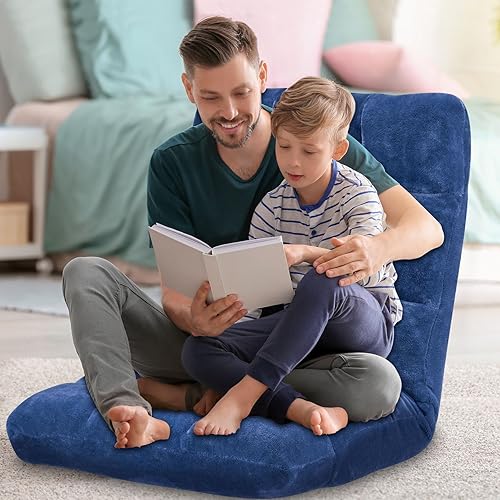 Miniatura 2 de Silla plegable de suelo acolchada de 14 posiciones con algodón transpirable y franela agradable a la piel para adultos y niños, ideal para leer
