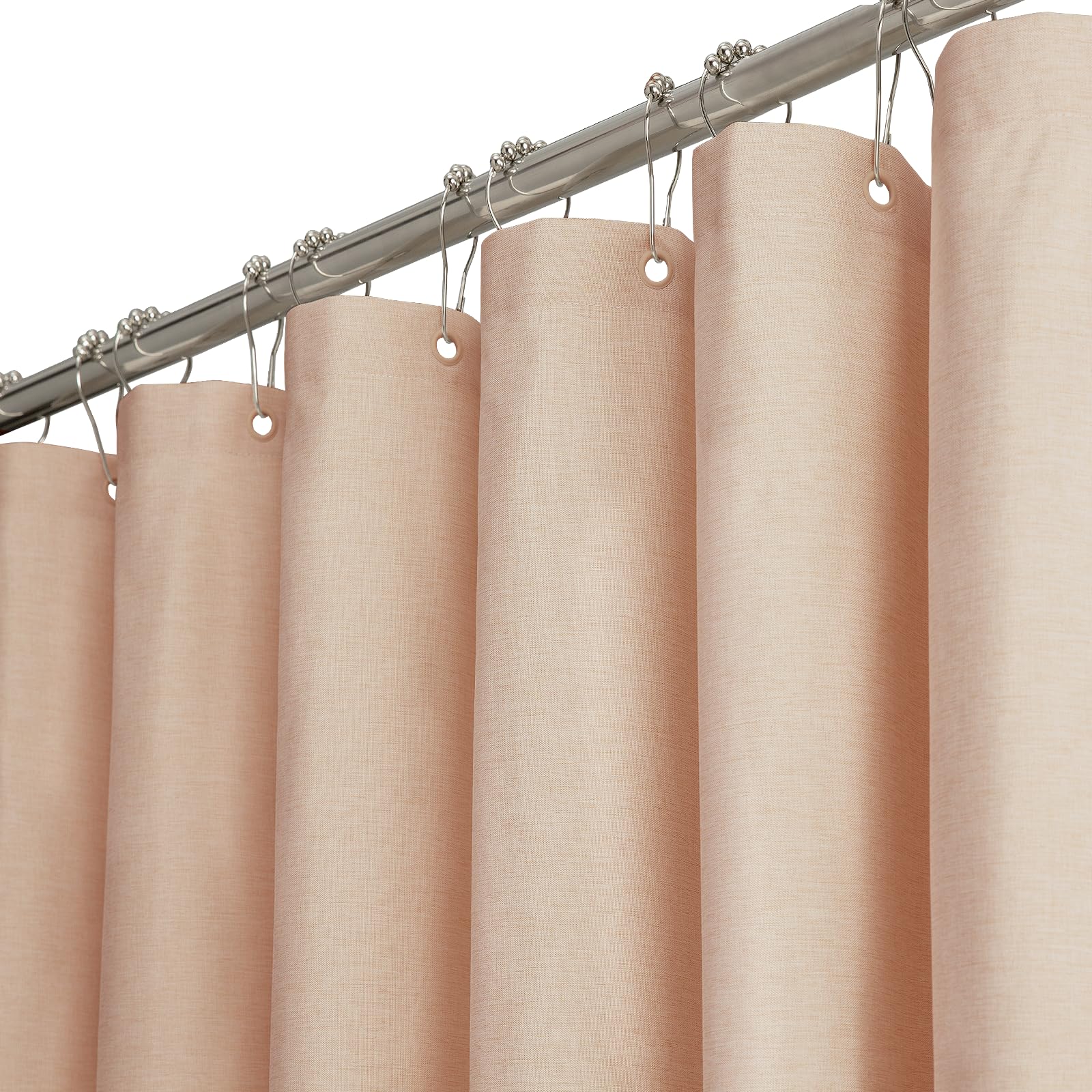 BTTN Fabric Shower Curtain, Linen Textured Heavy Duty Polyester Cloth Shower Curtain Set with Plastic Hooks, Blush, 72x96