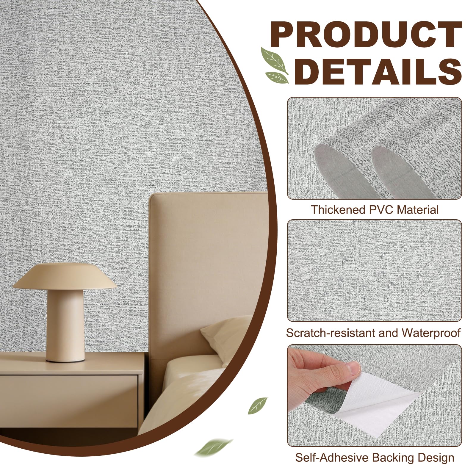 QUARKZMAN Papel Pintado Texturizado De Lino 60cm X 10m/24 X 394 Gris Claro