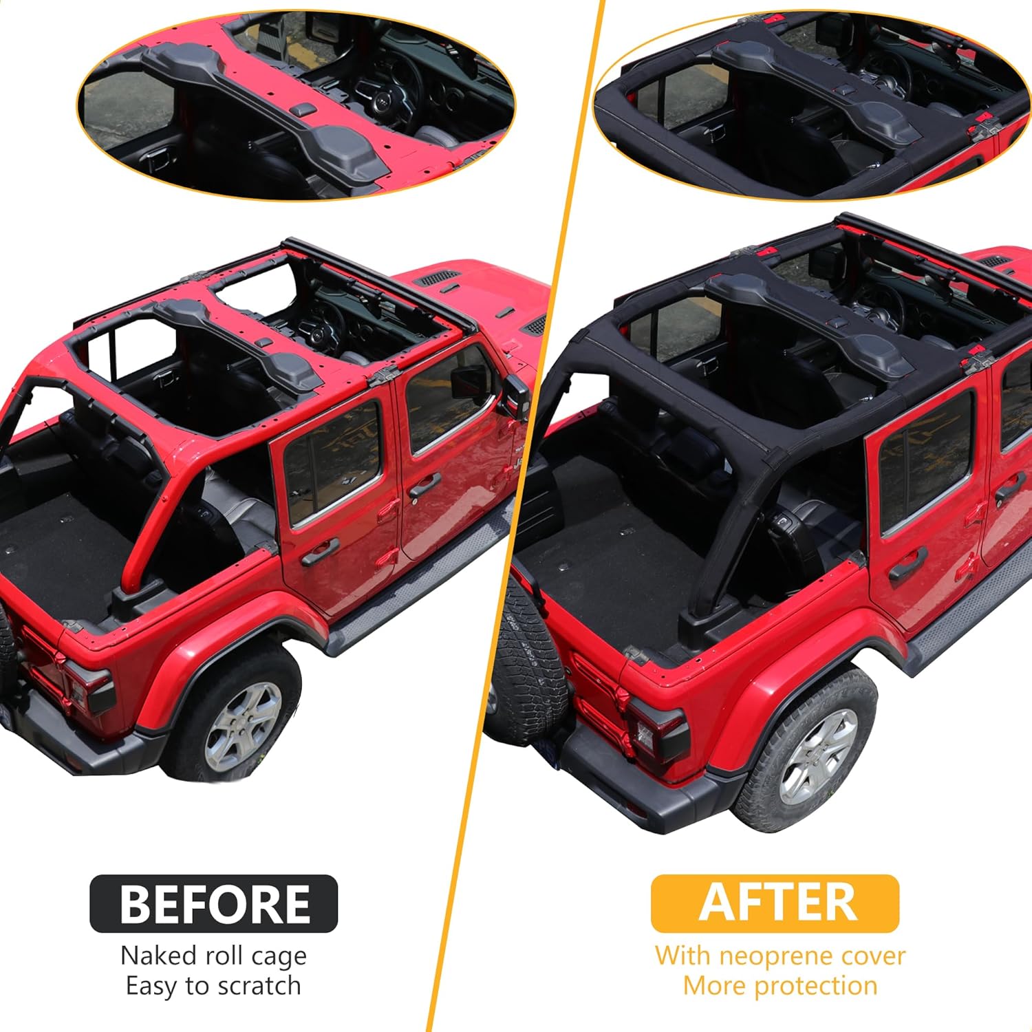 Neoprene Roll Bar Padding Cover Compatible with 2018-2023 Jeep Wrangler JL Unlimited 4 Door Exterior Protection Accessories Roll Cage Full Protector Covers, Black