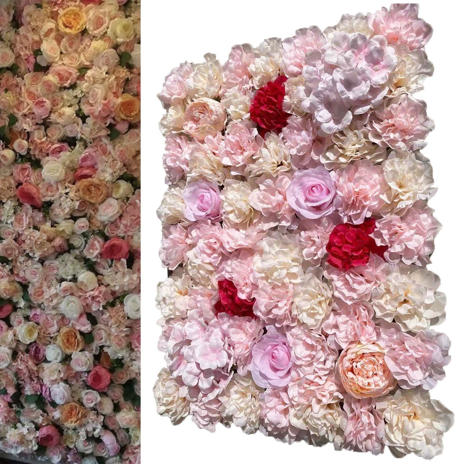 Parete Di Fiori Artificiali 60*40cm, 20 Pannelli Di Fiori Di Rosa Fatti A Mano, Pannello Floreale Di Ortensia Di Seta Romantica, Sfondo For Feste Di Matrimonio, Casa, Giardino, Fai Da Te, Decorazione