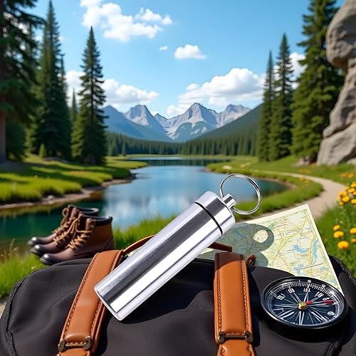 Miniatura 2 de Llavero pequeño de plata portátil, organizador de píldoras de aleación de aluminio, contenedor para bolso, pastillero de metal impermeable, botella