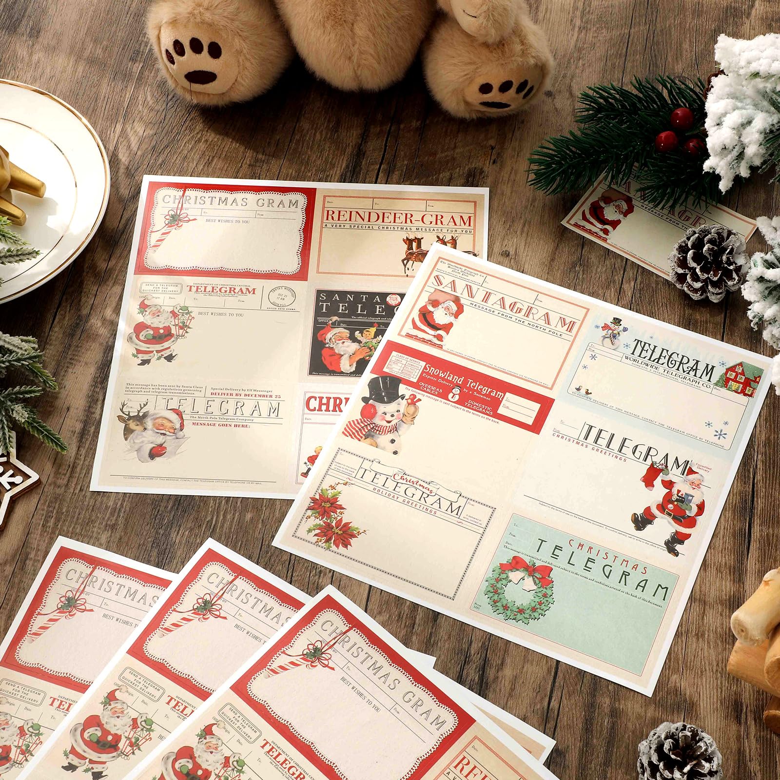 JarThenaAMCS 240 Stück Weihnachts-Vintage-Aufkleber, Retro, Weihnachtsmann, Schneemann, blanko, selbstklebend, Geschenk-Namensschild, Aufkleber für Weihnachten, Winter, Urlaub, Geschenk, 12 Designs