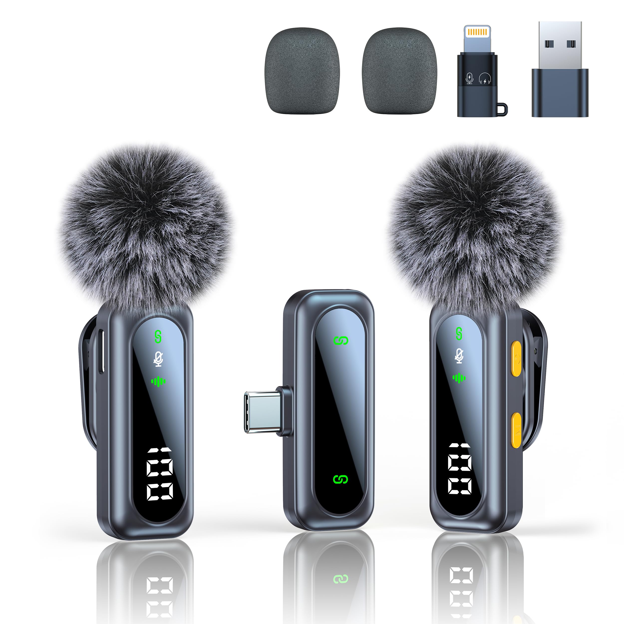 Asxwldm Wireless Microphones –Microphone Wireless Mini Microphone with Digital Battery Display for iPhone, Android, PC, Recording, Vlog, YouTube, TikTok & Podcast