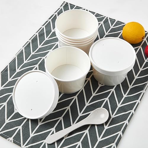 Miniatura 8 de Paquete de 50 recipientes de sopa de papel de 8 onzas con tapas vasos desechables de papel kraft para alimentos tazas de helado almacenamiento de