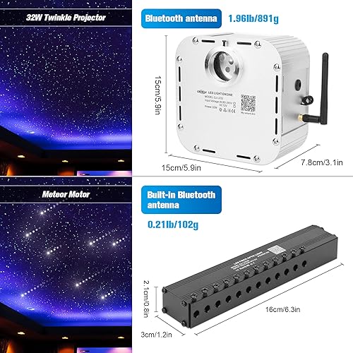 Miniatura 4 de CHINLY 32 W Meteor Twinkle 1000 piezas de 0.03 pulgadas 16.4 pies Bluetooth RGBW LED de fibra óptica estrella, modo de música aplicacióncontrol