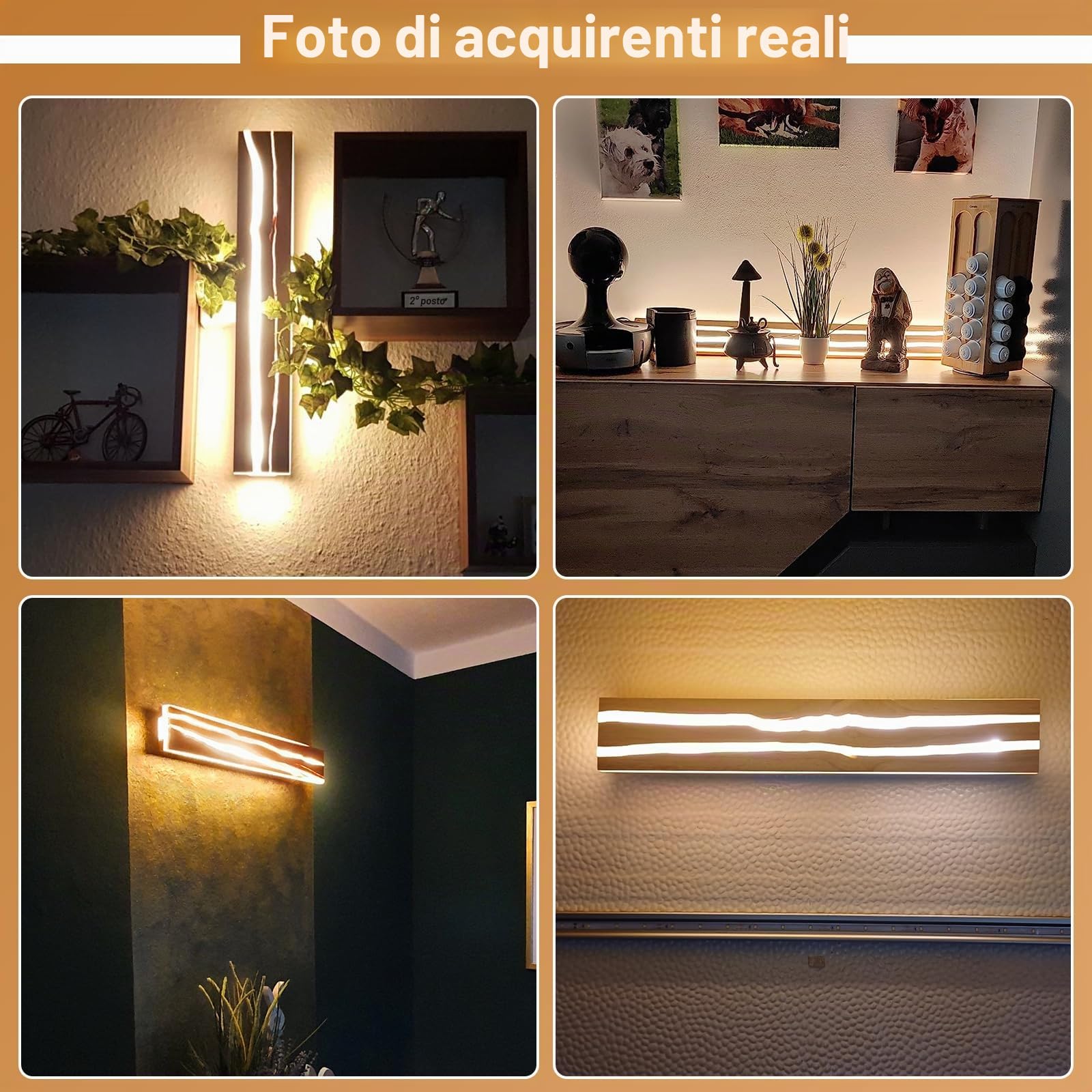 ZMH lampada da parete, applique LED - in legno 50cm 3000K bianco caldo luce notturna moderno per camera da letto scala corridoio illuminazione interna
