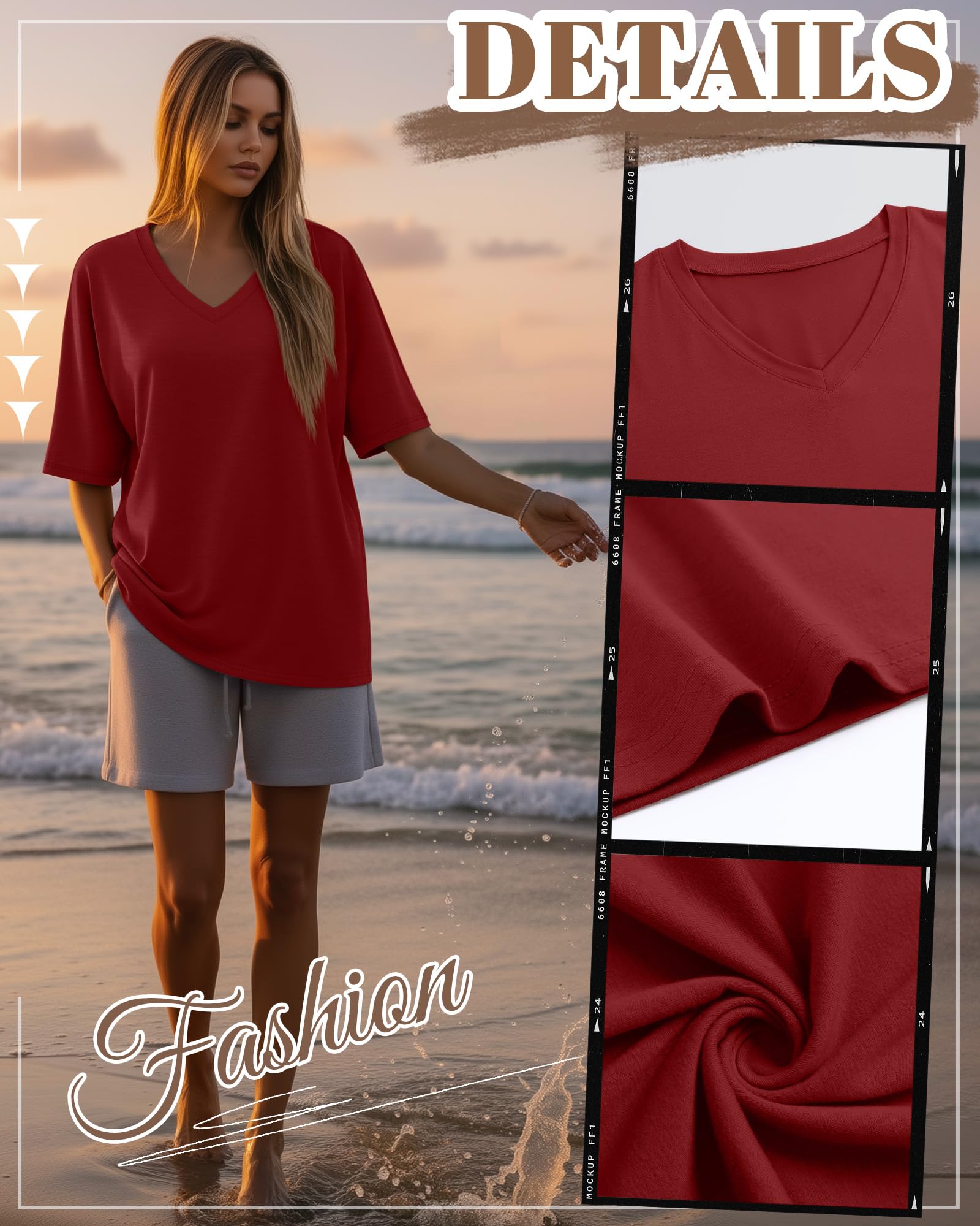 Geyoga 3 Pezzi Magliette Oversize in Cotone da Donna Scollo a V Fit Largo T-Shirt per Allenamento Top Maniche Corte Morbidi
